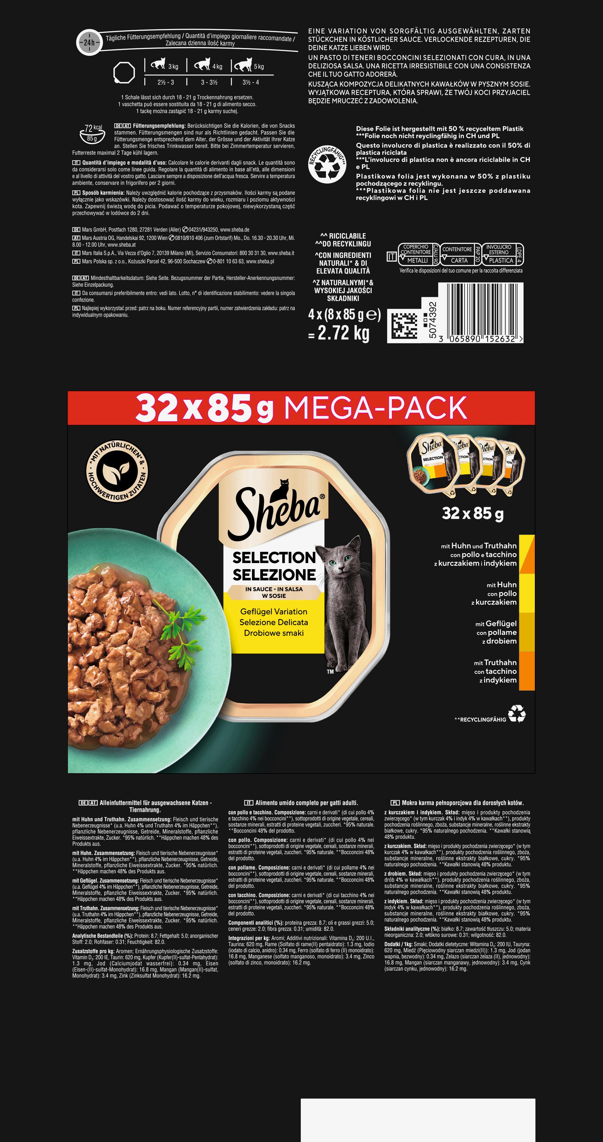 Produktbild Sheba Katzennassfutter Selection in Sauce Geflügel-Variation Mega-Pack 32x85g 6 von 6