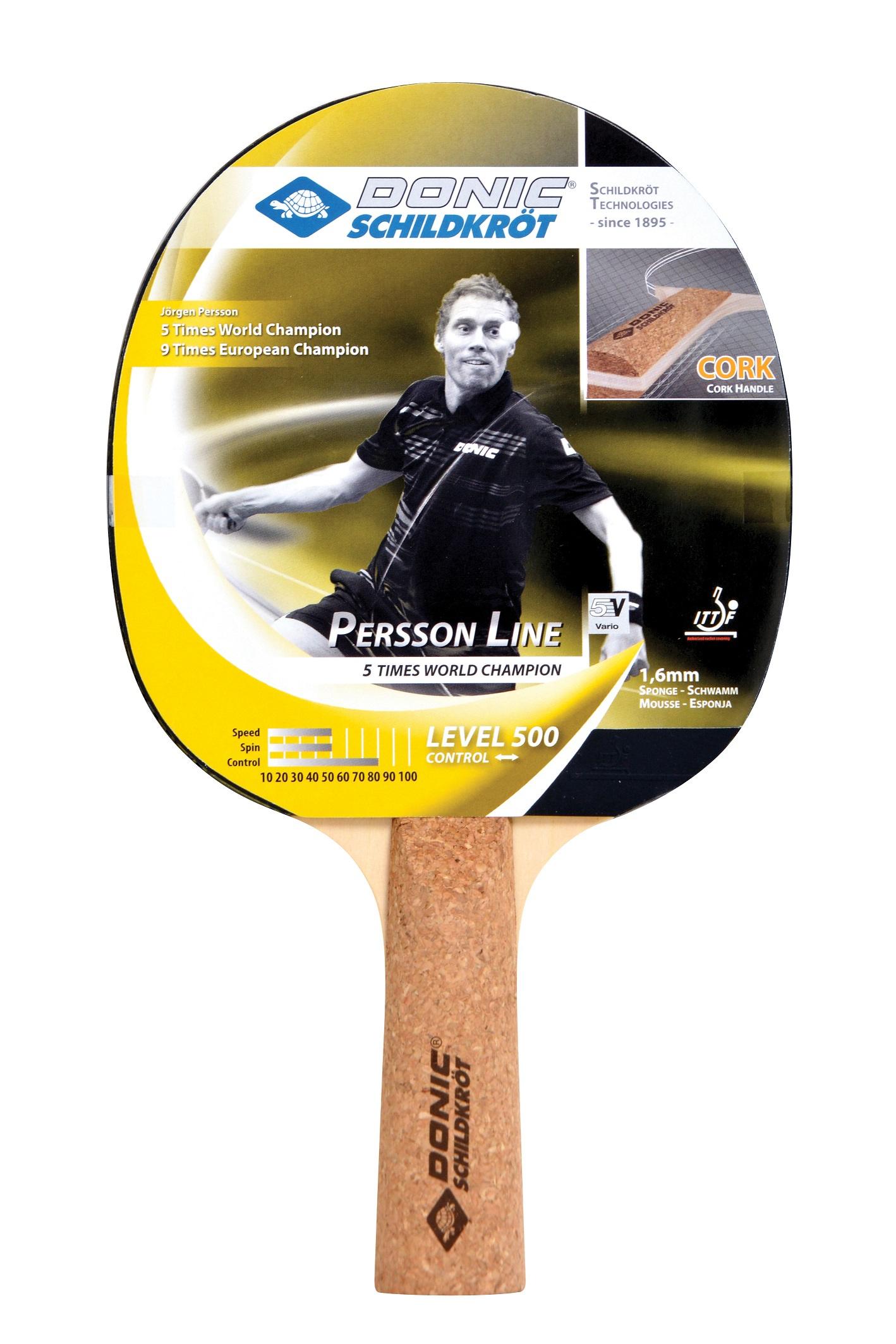 Donic-Schildkröt - Tischtennisschläger Persson 500, Kork-Griff, 1,6 mm Schwamm, Elite - ITTF Belag