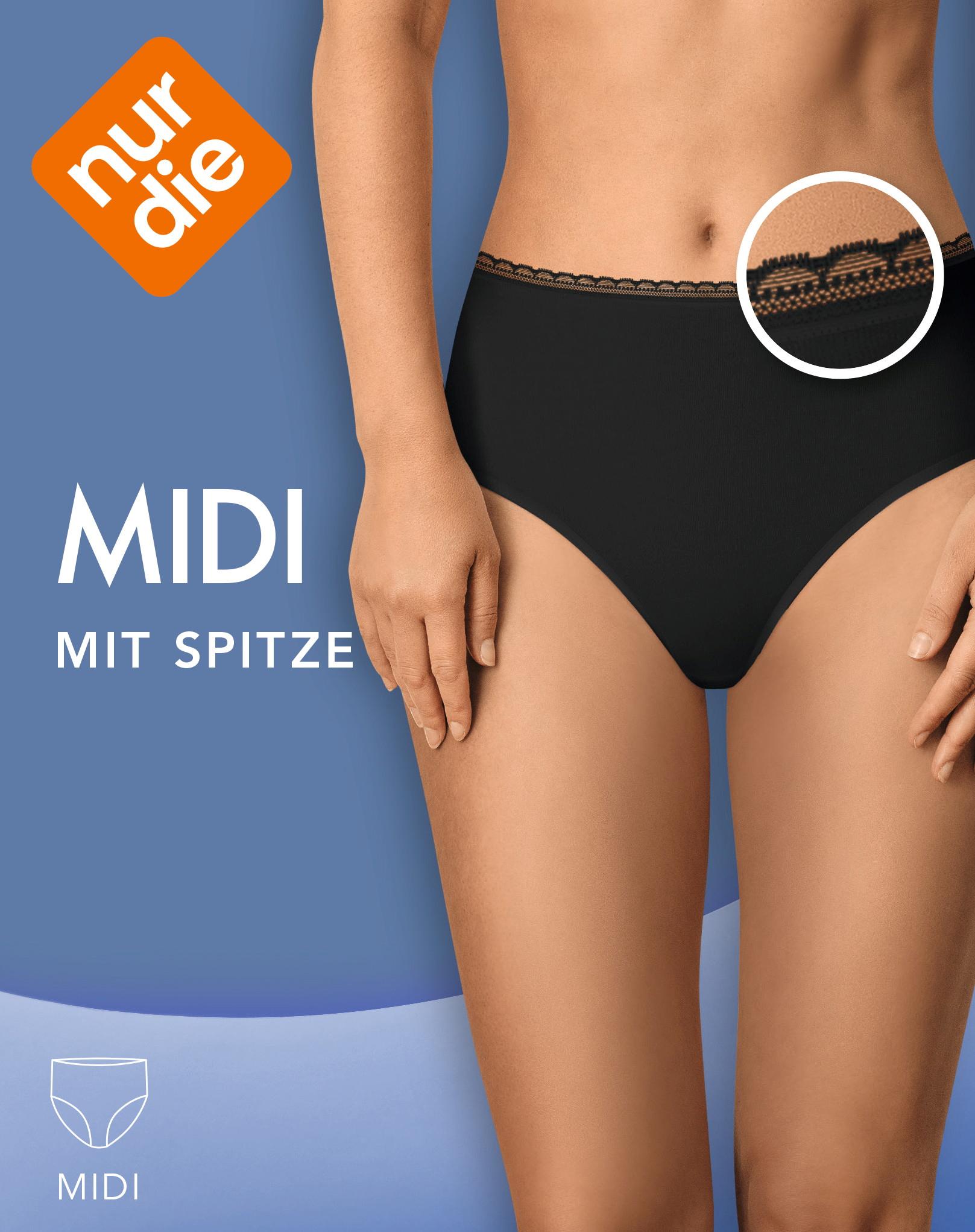 NUR DIE Damen Unterhose Midi mit Spitze L